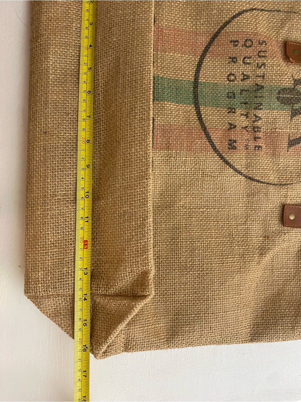 Nespresso logo tote 100% Jute with Brown leather straps and 100% cotton lining - Picture 3 of 11